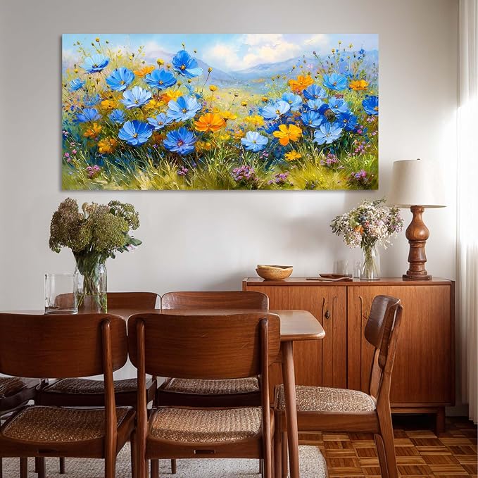 Ggaafet Bright Wildflower Wall Art for Living Room Canvas Oil Painting Prints Beautiful Floral Blooming Art Deco Pretty Flowers Artwork Office Bedroom Family Dining Room Decor Extra Large