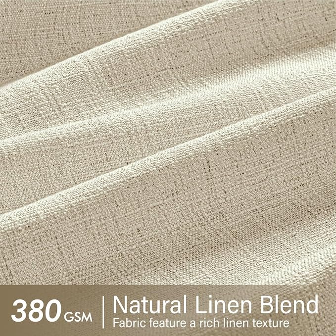 MIULEE Pinch Pleated Thick Linen Curtains 96 Inches Long 2 Panels for Living Room Bedroom, Memory Trained Pleat Drapes Light Filtering Linen Beige Semi Sheer Window Curtains Hooks Rings Back Tab