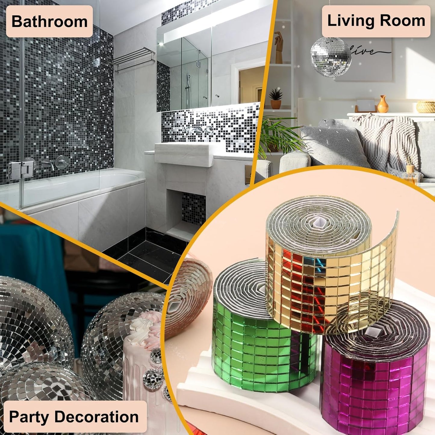 PATIKIL 5x5mm Self Adhesive Mirrors Mosaic Tiles, 3600 Pcs Square Mini Glass Mosaic Disco Tile Sticker for DIY Craft Disco Ball Party Decoration, Silver Tone