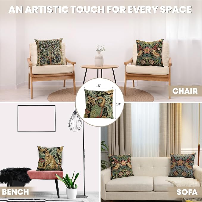 Charlotte Home Furnishings Inc Black Peacock Throw Pillow Covers 18x18, European 100% Cotton Jacquard Woven Fabric, Boho & Vintage Inspired Decorative Cushion for Living Room and Sofa