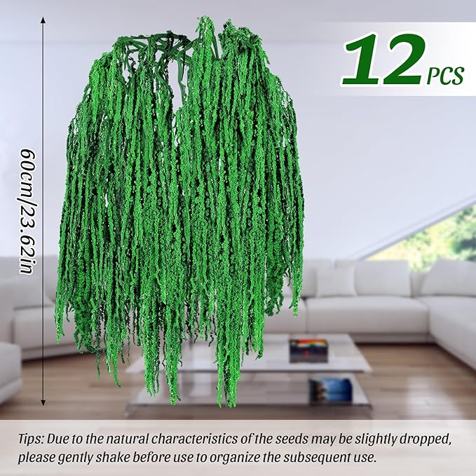 Suncalla 12 Pcs Dark Green Spring Natural Dried Amaranthus Hanging Flowers Amaranthus Artificial Flowers for Wedding Arch Bouquet Floral Garland Wall Home Decoration (23 Inch)