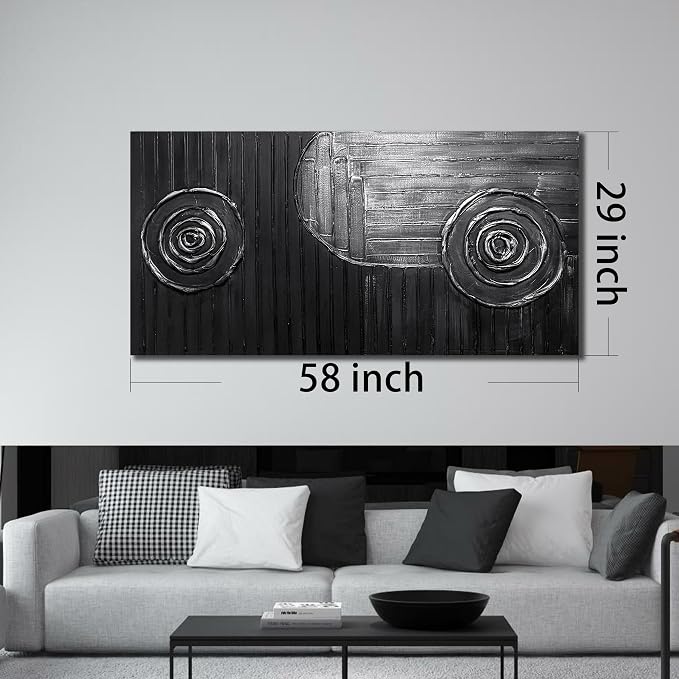Modern Wall Pictures for Living Room Black and Silver Abstract Canvas Art Wall Decor for Dining Room Large Wall Canvas for Office Size 29 x 58 Inch