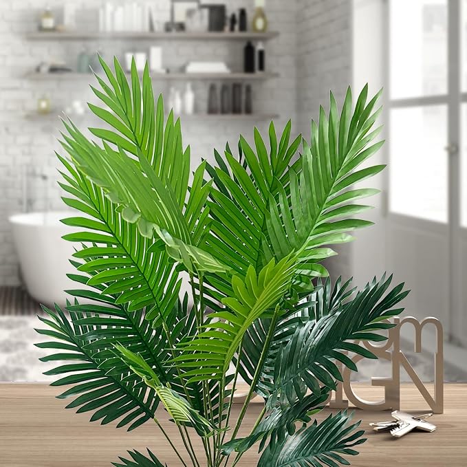 SAJANDAS Set of 2 Artificial Areca Palm Plants in Pots, 50 Inch Fake Tropical Palm Trees with Greenery Leaves and Stems, Faux Dypsis Lutescens Floor Plants for Garden, Store, Office, Home Decoration