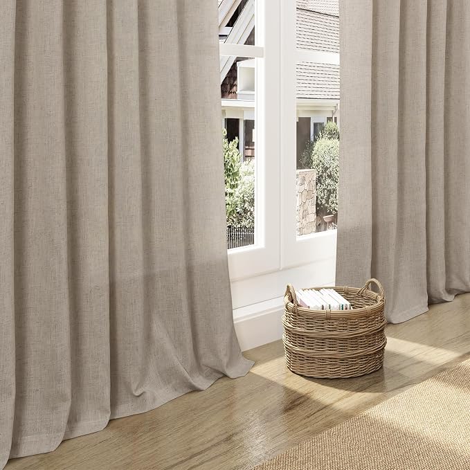 Cobblestone Linen 112 Inch Curtains for Living Room Light Filtering Semi Sheer Curtain Back Tab Modern Farmhouse Decor Elegant Drapes Floor to Ceiling High Window for Bedroom 52x112, 2 Panels