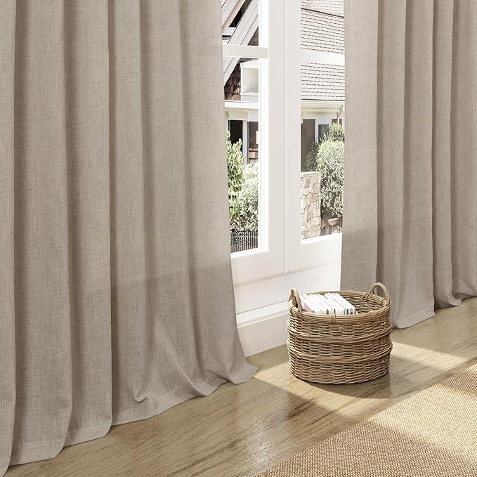 Nanspring Cobblestone Curtains 90 Inches Long for Living Room Linen Blend Light Filtering Semi Sheer Curtain Back Tab Rod Pocket Modern Farmhouse Decor Elegant Drapes for Bedroom 52x90, 2 Panels