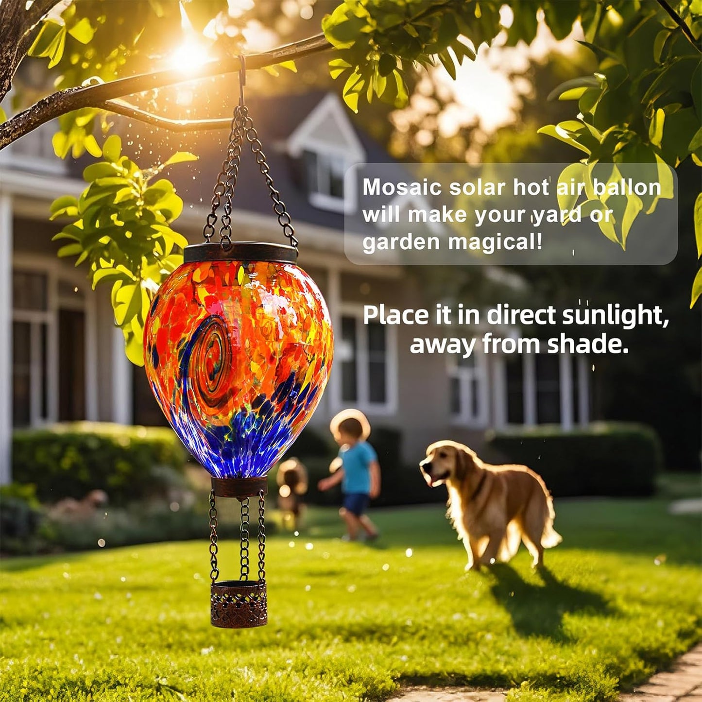 VOREEN Solar Hot Air Balloon Light – Hand Blown Colorful Glass Outdoor Hanging Lantern, Waterproof Decorative Garden Lighting, Gift for Mom Wife Friend Backyard Patio Decor