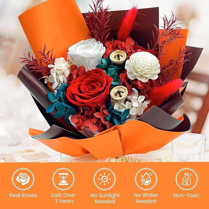 QOEAZY Flowers for Delivery, Preserved Flowers Bouquet with Gift Box, Rose Gifts for Women Mom Grandma