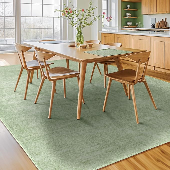 9x12 Washable Area Rug, Green Solid Area Rugs for Living Room & Bedroom | Stain-resistant & Non-slip backing,Low Pile Washable Large Carpet, Solid Vintage Style For High Traffic Areas(9x12,Green)