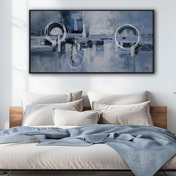 YDYSUNE Large Framed Abstract Wall Art, Modern Minimalist Blue & White Canvas Artwork Painting for Living Room, Bedroom & Office Wall Decor, 24×48 Inches