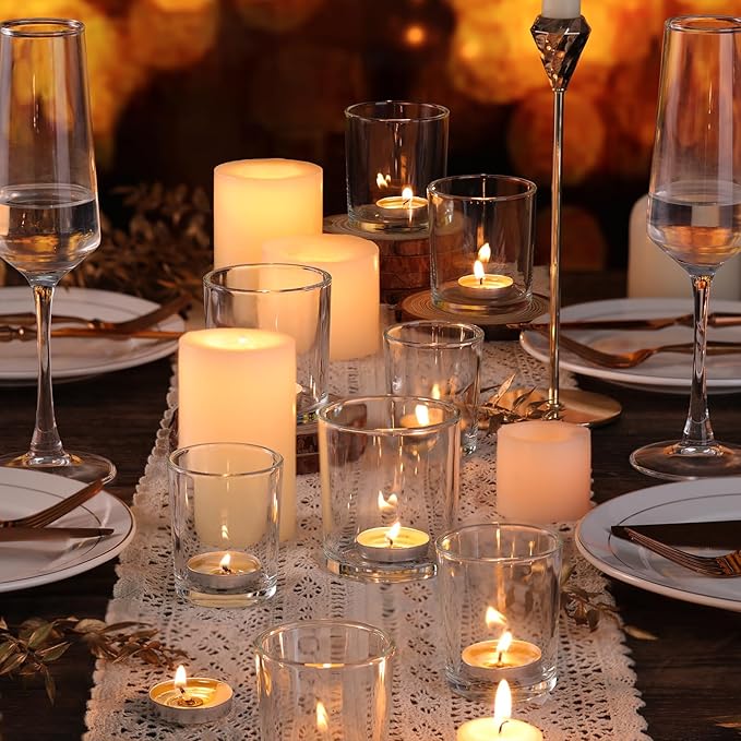 Volens 24pcs Assorted Clear Votive Candle Holders for Wedding Table Centerpieces, Large Glass Candle Holder for Votive & Tealight Candle, Party Decorations for Bridal and Baby Shower