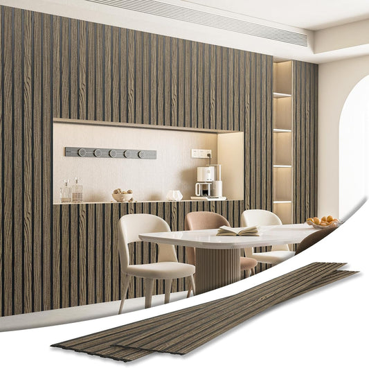 Art3d 4-Pack Glue-On Six-Grid Wainscoting Panel for Interior Wall Decor - 104 x 12 Inch Polystyrene Ultralight Slim Slat Wall Panels for Living Room Bedroom, Walnut