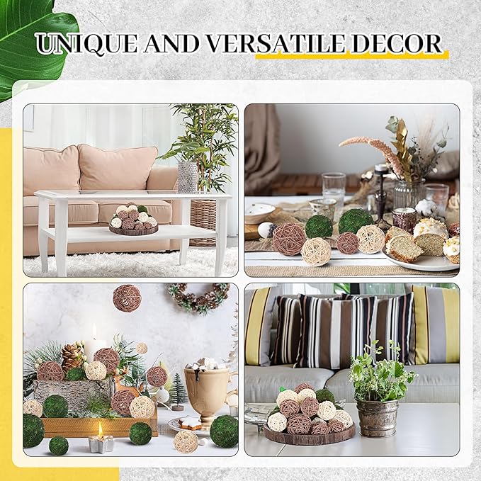 Jetec 18 Pcs Decorative Balls for Centerpiece Bowls Green Moss Balls Wicker Rattan Cord Decorative Bowl Fillers for Garden Vase Home Party Table Spring Christmas Farmhouse Rustic Decor(Large Size)