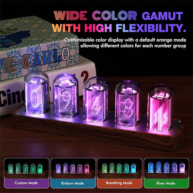 ClocTeck Nixie Tube Clock Walnut Digital Clock, Support Wi-Fi Time SYNC, Alarm & Timer, 12/24H Display, A Retro Gift for Friends (Wood Grain)