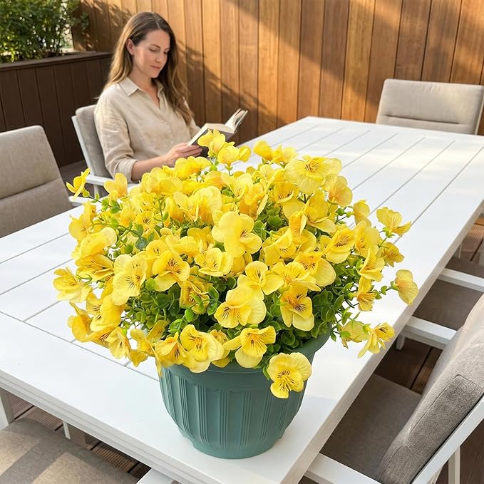 trytuny Artificial Flowers for Outdoor, Realistic Faux Plants for Outside Indoor Porch Patio Window Box Planter Home Decor (12pcs -Yellow)
