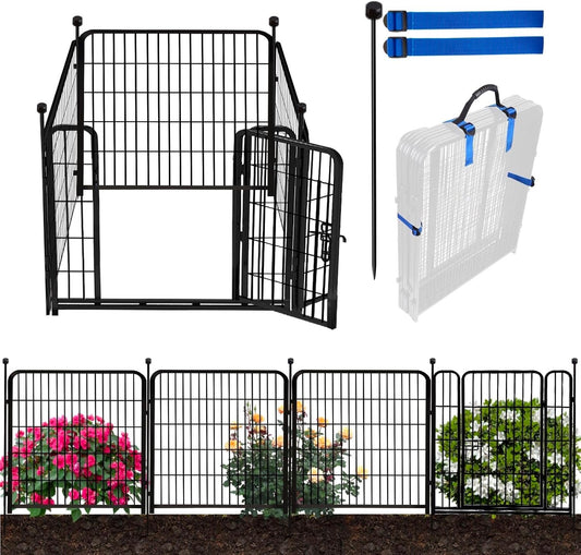 ADAVIN Dog Playpen 36 inch, Low Threshold Door 4 Panels Total 8.9 Ft(L) Tall Garden Fence, Dog Fence Outdoor for Yard, Black Metal Dog Pen Indoor, Dog Exercise Fence for RV Camping