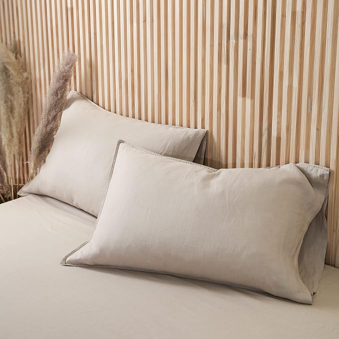 Linen World Natural Linen Pillowcase Set of 2 - Stone Washed Moisture-Absorbing Queen Size (20''x30''),Khaki
