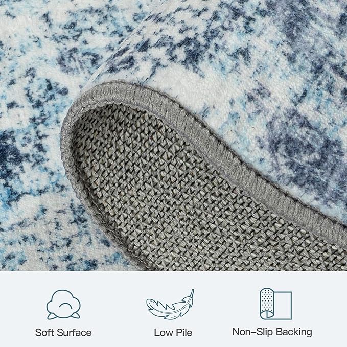 Lofus 8x10 Area Rug for Living Room, Blue Abstract Large Rugs with Non-Slip Backing, Neutral Modern Washable Carpet for Bedroom Dining Room Home Office Nursery Indoor