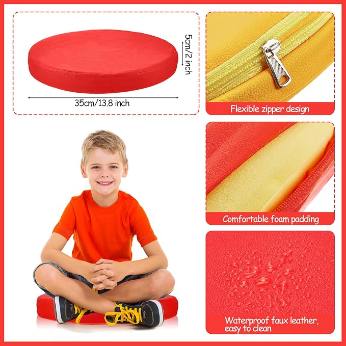 Juexica 4 Pcs Extra Thick Flexible Seating Floor Cushions Assorted Colored Pillow Floor Cushions for Classroom Soft Flexible Seating for Learning Sitting Office School Chair (Bright Colors,Round)