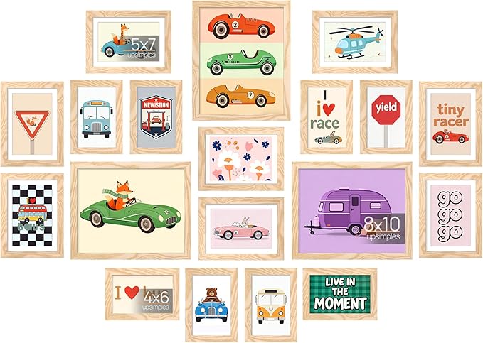 upsimples 19 Pack Picture Frames Collage Wall Decor for Mounting or Tabletop Display, Photo Gallery Frame Set for Family, Multi Sizes Including 8x10, 5x7, 4x6, Natural
