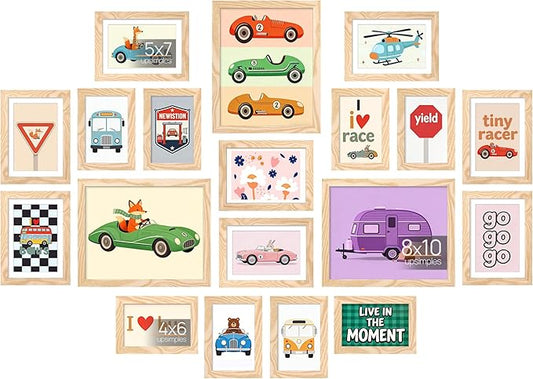 upsimples 19 Pack Picture Frames Collage Wall Decor for Mounting or Tabletop Display, Photo Gallery Frame Set for Family, Multi Sizes Including 8x10, 5x7, 4x6, Natural