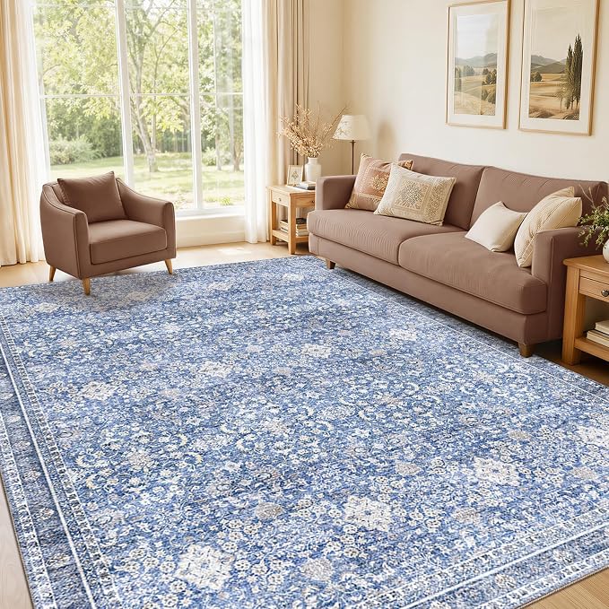 Sasttie 5x7 Area Rugs, Ultra-Soft Washable Rug, Low Pile Foldable Thin Carpets with Non-Slip Backing, Skin-Friendly Stain Resistant Carpet for Living Room, Bedroom, Kitchen, Dorm, 5x7, Blue