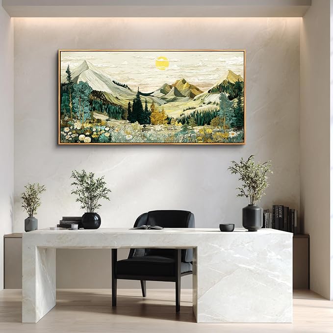 XIGUANGART Large Canvas Wall Art - Abstract Painting Decor, Mountain Pictures, Vintage Flower Boho Framed Painting,Modern Rustic Farmhouse Landscape Art Prints for Bedroom Office Decoration, 20x40 IN