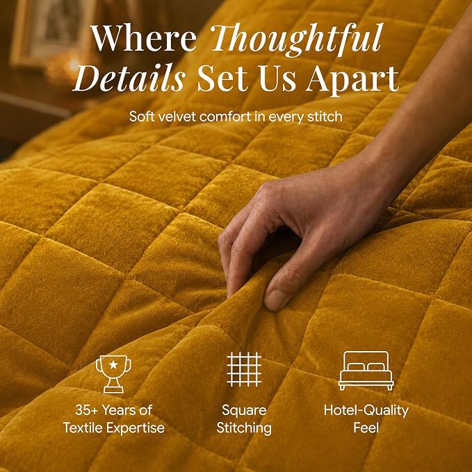 Tribeca Living Luxury Velvet Quilt Twin Size Set - 260GSM Ultra-Soft Oversized Velvet Bedspread Comforter Set with 1 Sham, in Florence Gold