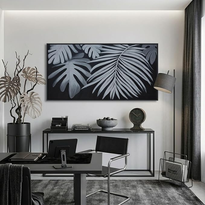 Large Black and White Botanical Wall Art - Modern Abstract Canvas Plant Pictures for Living Room, Framed Minimalist Artwork, Neutral Nature Wall Paintings for Bedroom Decor 24×48In