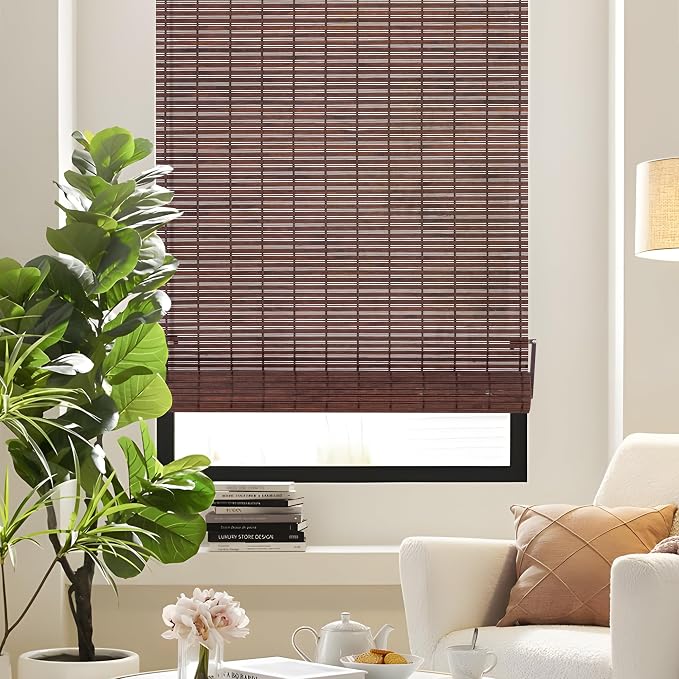 ALIMOO Cordless Bamboo Roller Shades for Interior Windows, Light Filtering Cordless Roman Shades Blinds for Indoor Home Patio Porch 60" W x 72" L