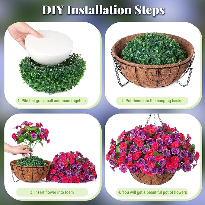 Ammyoo Artificial Fake Hanging Flowers with Basket, Faux Silk Morning Glory Flower Arrangement for Spring Summer Decor, Hanging Plant for Patio Garden Porch Outdoor Decor