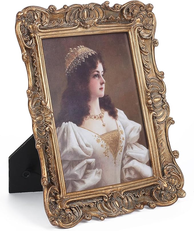 Antique Picture Frames 5x7 Vintage Victorian Ornate Picture Frames with Front Glass Wall Mount and Tabletop Baroque Home Decor Retro Gallery Wall Decor,1 Pack,Bronze