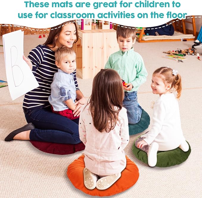 Fumete 24 Pcs 16 Inch Floor Cushions Pillow for Kids Bulk Classroom Round Flexible Seating Floor Cushions for Students Home Daycare School Reading Corner Yoga Meditation Picnic (Pastel Rainbow)