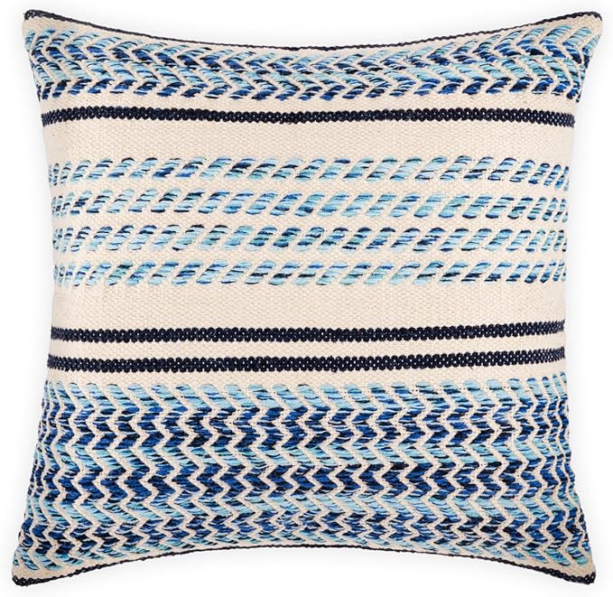 REDEARTH · Boho Textured Throw Pillow Cushion Covers - Woven Tufted Decorative Farmhouse Cases Set for Couch - Bed - Chair - Dining - Patio - Outdoor - 100% Cotton (18"x18" - Indigo Natural) Pack of 2