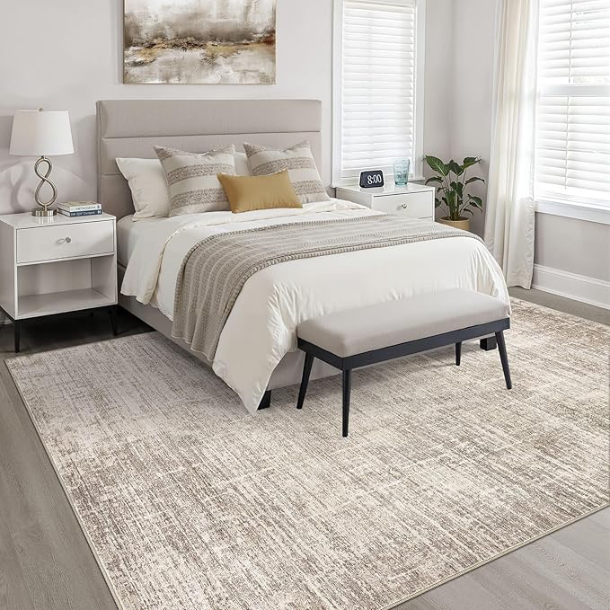 12x15 Area Rug Living Room: Washable Large Neutral Brown Rugs Abstract Soft Modern Stain Resistant Indoor Floor Non-Slip Carpet for Bedroom Nursery Kids Office Playroom Dining Room Under Table Home