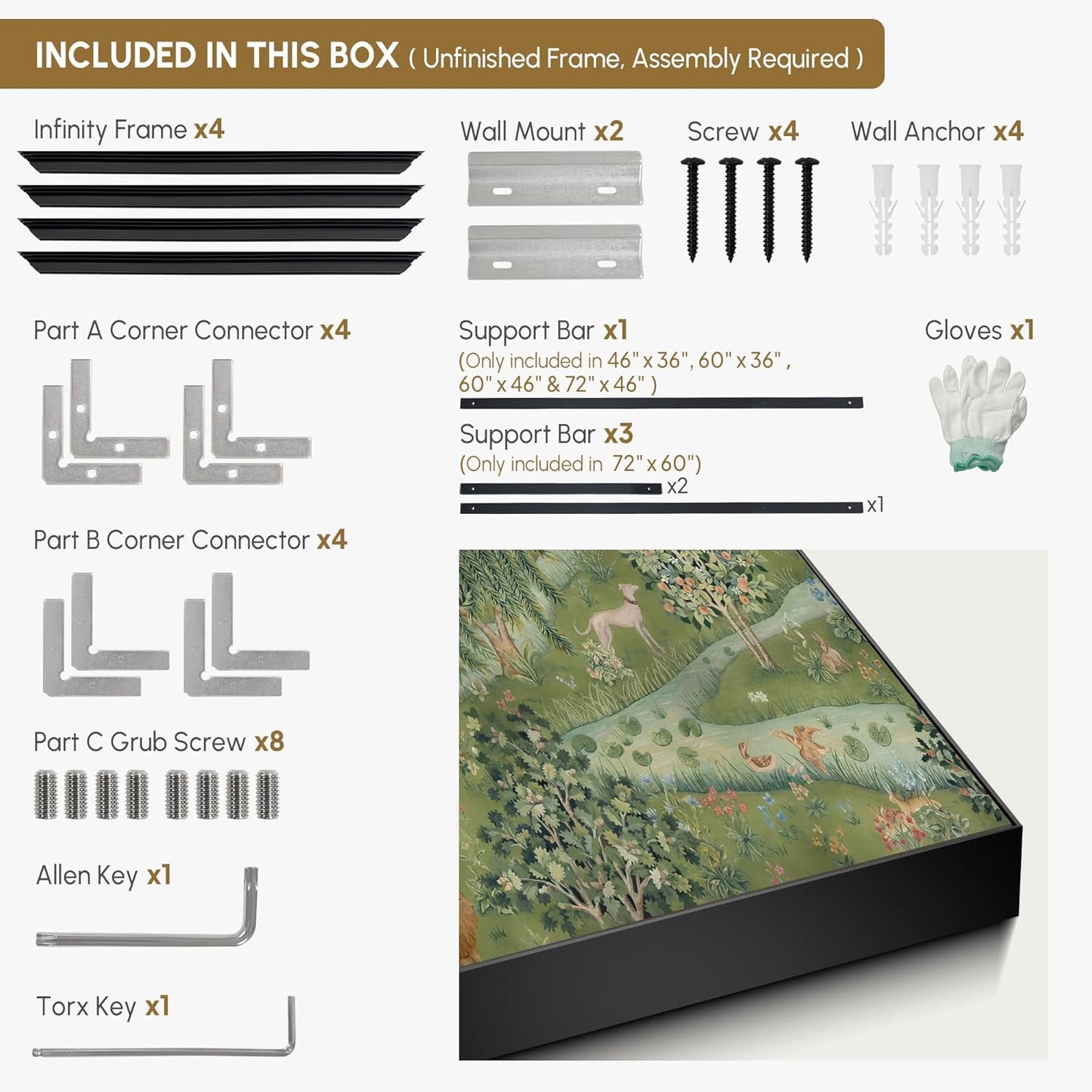 SIGNWIN 60"x72" Extra Large Framed Wall Art Medieval Fantasy Forest with Woodland Animals, Storybook-Inspired Scene for Home Living Room Bedroom Decor (Frame Assembly Required)