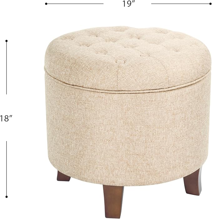 HomePop 19" Button Tufted Round Storage Ottoman - Tan Woven