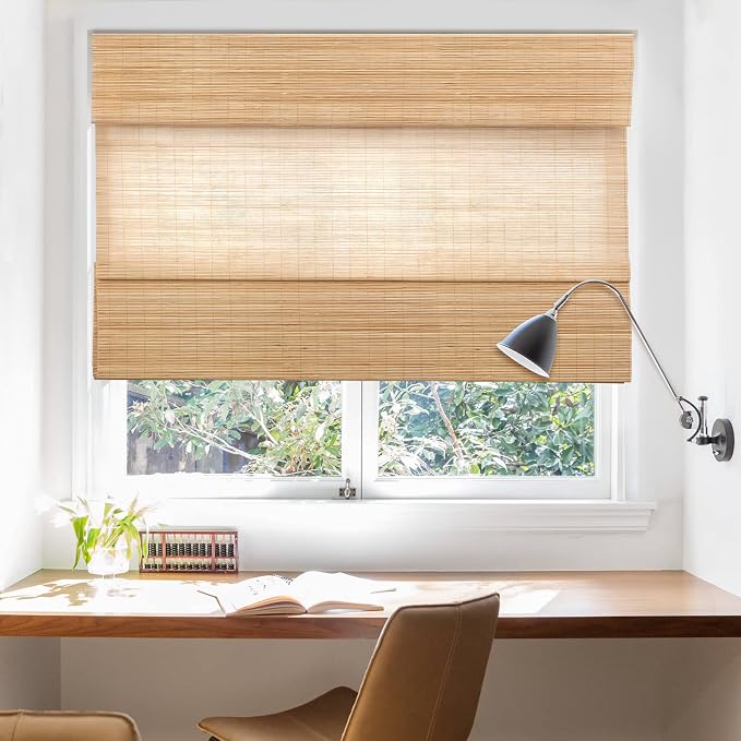 LazBlinds Cordless Bamboo Roman Shades for Windows, 39'' W x 60'' H | Natural Light Filtering Bamboo Window Blinds, Bamboo Blinds for Bedroom Living Room Office Indoor