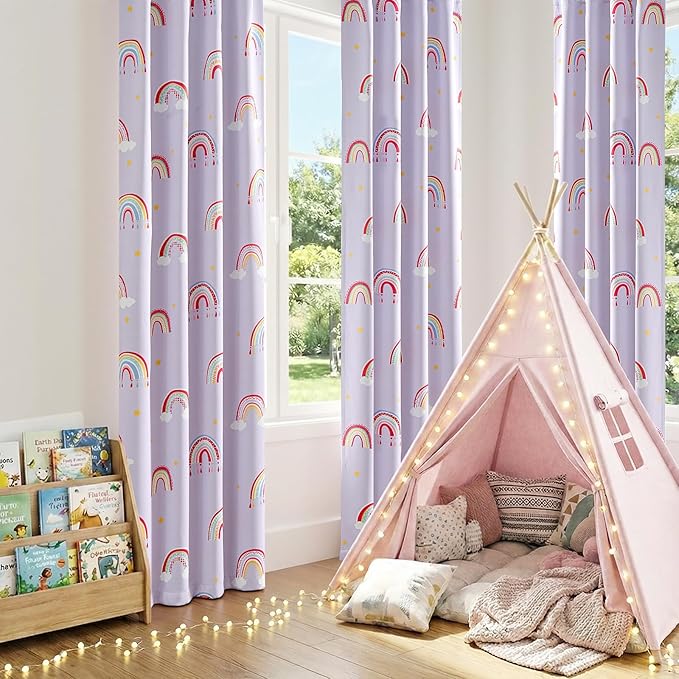 Vangao Blackout Curtains for Kids Bedroom Rainbow Purple Nursery Curtains 84 Inch Length Drapes for Teen Girls Thermal Insulated Room Darkening Boho Light Blocking for Living Room Set of 2