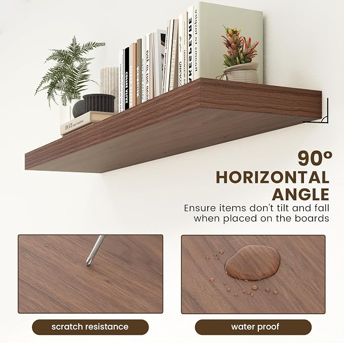 FLYJOE Deep Floating Shelves, 55 Inch Walnut Shelves Set of 1 | 12 Inch Deep Shelves for Wall, 55'' x 12'' Rustic Wood Shelves for Bathroom Living Room Laundry Room Kitchen