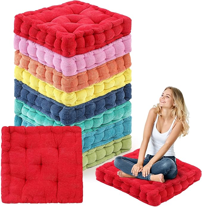 Jerify 8 Pcs Floor Pillow Cushions Large Round Square Large Meditation Floor Pillow for Classroom Adult Meditation Picnic Party Seating Learning Daycare School (Squares,Multicolored)