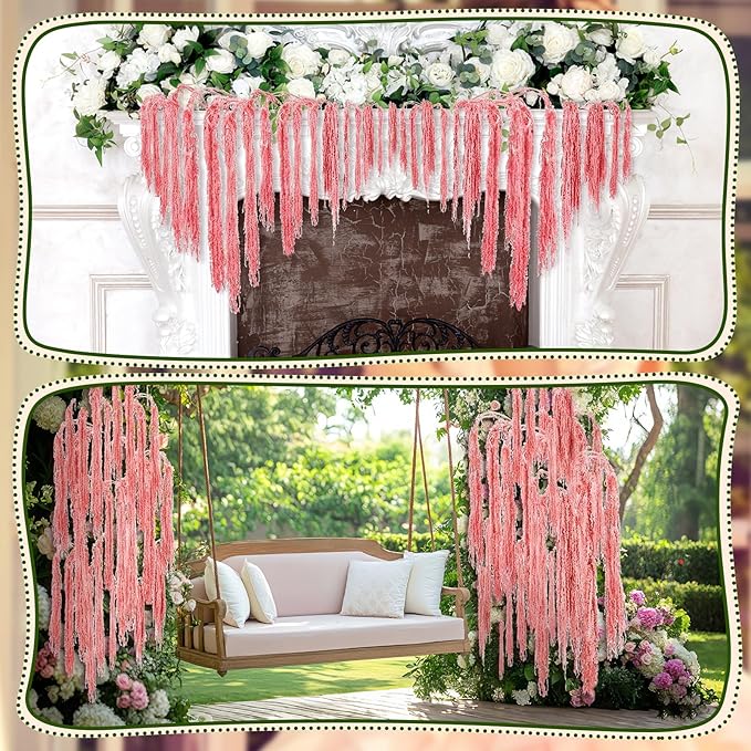 Suncalla 12 Pcs Pink Spring Natural Dried Amaranthus Hanging Flowers Amaranthus Artificial Flowers for Wedding Arch Bouquet Floral Garland Wall Home Decoration (23 Inch)