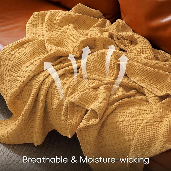 PHF 100% Cotton Waffle Blanket Queen Size for Bed, Lightweight Breathable and Soft for Summer, Luxury Aesthetic Waffle Weave Blanket for Home Decor & Gifts for Women, 90"x90", Pumpkin Orange
