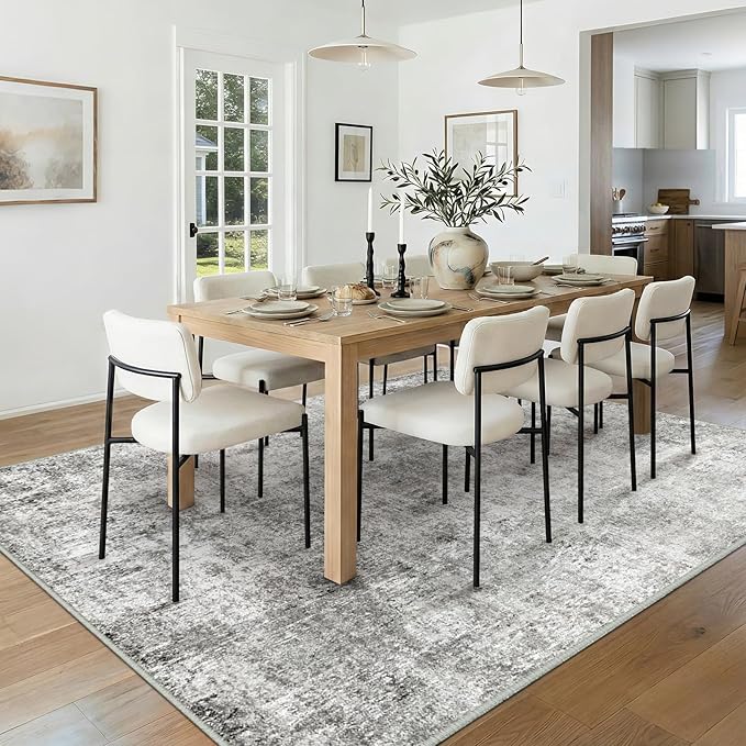 RELEANY Washable Area Rugs 8'x10' Non-Slip Modern Abstract Soft for Living Room Entryway Bedroom Nursery, Print Pattern, Gray White Grey