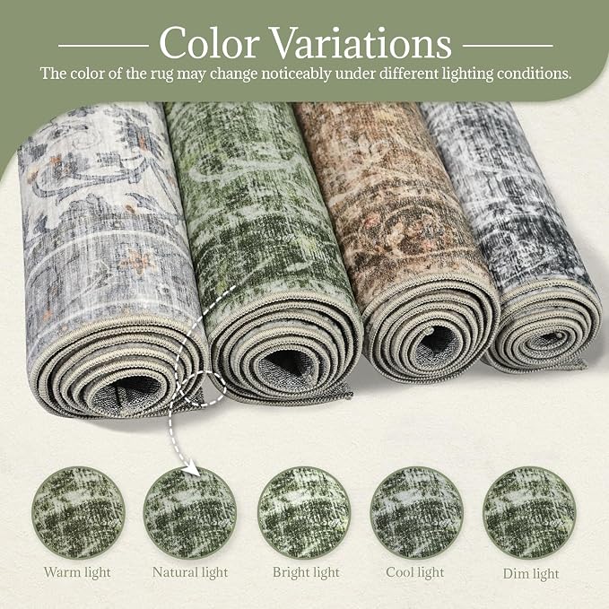 Washable Rugs for Living Room: 5x7 Area Rugs for Bedroom Ultra Soft Non-Slip Stain Resistant Vintage Boho Large Carpet for High-Traffic Dining Room - Farmhouse Decor