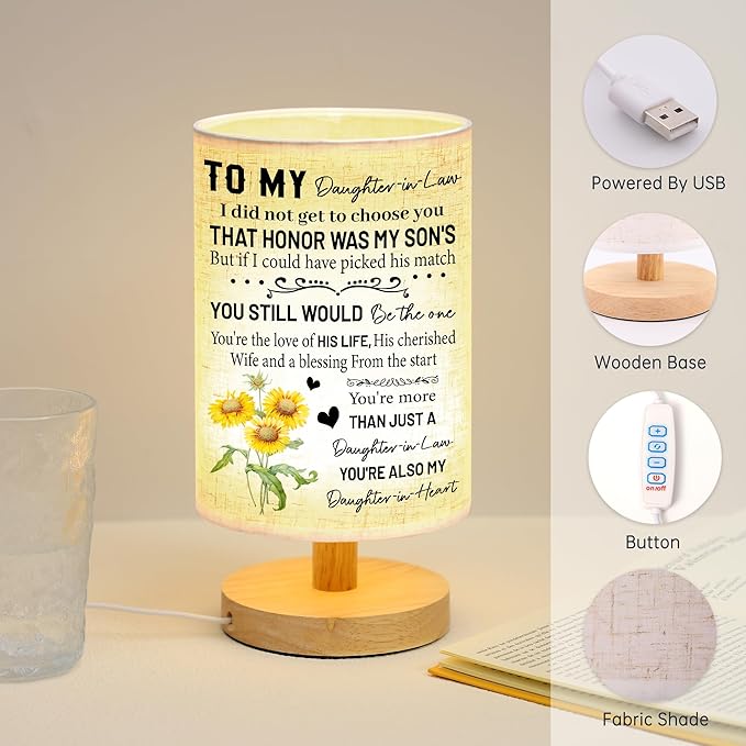 WSYEAR to My Daughter-in-Law from Mom The Start You're More Than JUST A Daughter-in-Law You're Also My Daughter-in-Heart Personalized Wooden Table Lamp for Couple Birthday Home Decoration