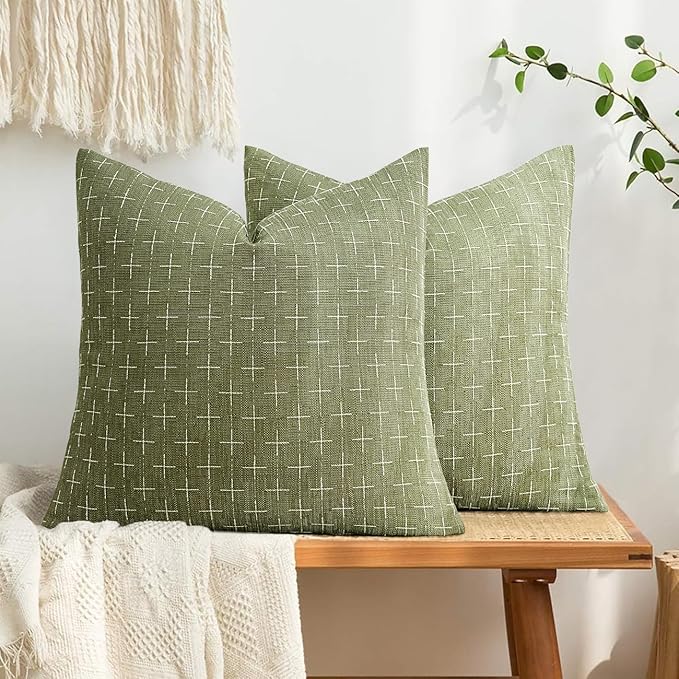 MIULEE Pack of 2 Decorative Burlap Linen Spring Throw Pillow Covers Farmhouse Pillowcases Modern Rustic Woven Textured Cushion Cover for Sofa Couch Bed 18x18 Inch Sage Green