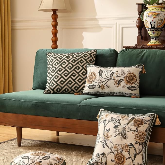ISAENNE Vintage Elegant Linen Square Throw Pillow Cover,18"x18"-Murad B | Designer French Pillow Cover,Concealed Zipper Design,Sofa,Bedroom,Living Room,Lounge Chairs,All Season Home Decor