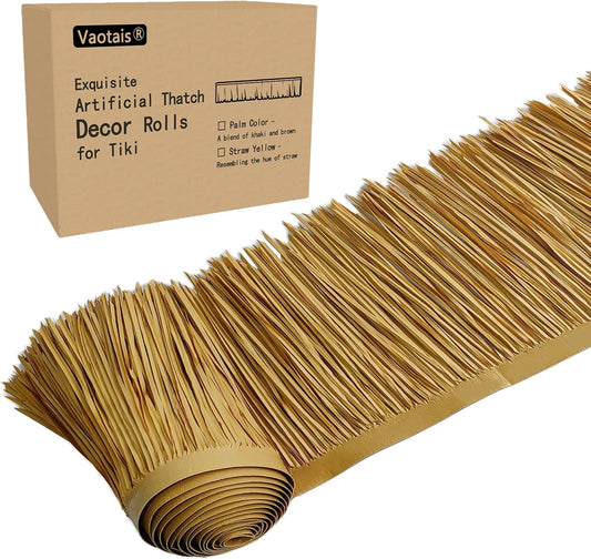Premium Mexican Style Artificial Palm Thatch Roof Rolls. 5 Lengths, 2 Colors. Waterproof. Easy Install. Ideal for Tiki Bars, Parties, Gardens & Fences (4ft x 16in - Straw Yellow)