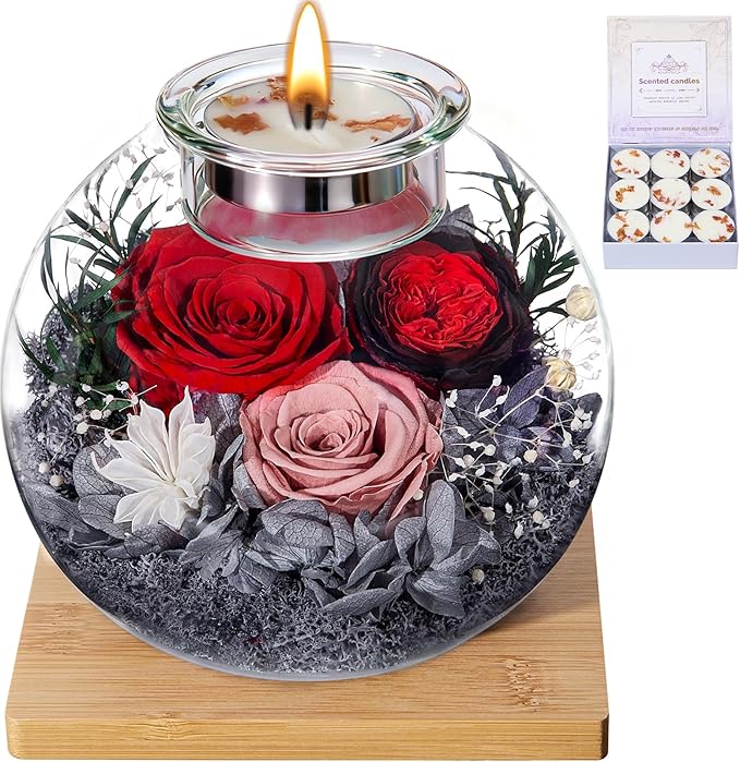 Mothers Day Rose Gifts for Mom Birthday Gift for Women Flowers for Delivery Preserved Flowers Forever Eternal Rose in Glass Dome Mothers Day Flower Gifts for Wife Grandma Sister from Daughter Red Gray