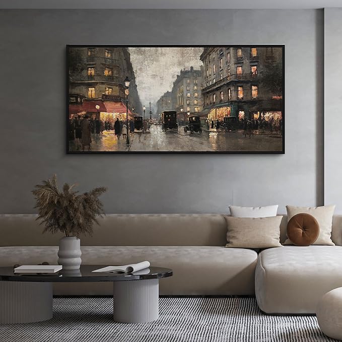 yiijeah Framed Artwork for Walls Extra Large Vintage Nature Earthy Wall Art City Canvas Paintings Decor for Living Room Bedroom Entryway 58x29 Inches